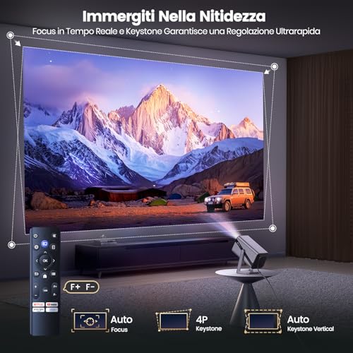 Netflix Ready/Dolby/Short Shot 4K Smart TV 800 ANSI Car Focus Projectors Portable WiFi Bluetooth Two-Way Ceiling 360° Rotation Home Cinema Outdoor Projector