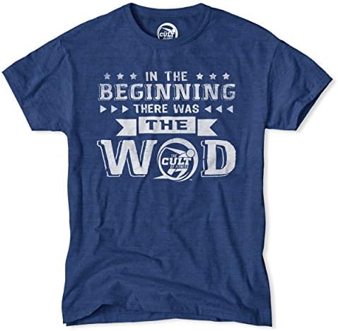 Cult of Fitness Men's "In the Beginning There Was the WOD" T-Shirt (Tri-Blend) - Indigo, Large