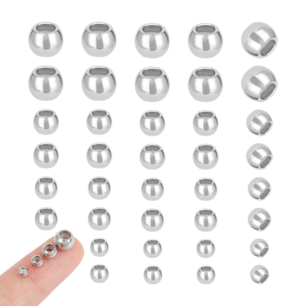 UNICRAFTALE About 40pcs 4/5/6/7mm Spacer Stopper Beads with Inside Rondelle Slider Beads Stainless Steel Loose Beads Metal Spacers for DIY Jewelry Making Stainless Steel Color