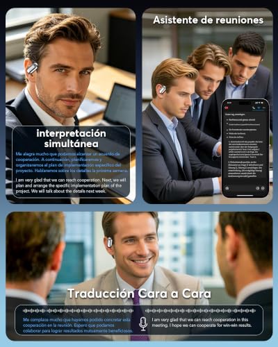 Pviwzux AI Auriculares Traductor en Tiempo Real, 8 Modos Traducción con 198 Idiomas, 3 en 1 Auriculares Traductores de Idiomas, 60H Cascos Oreja Abierta Bluetooth 6.1 para Viajes, Reuniones Negro