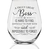 DYJYBMY A Truly Great Boss Is Hard To Find Difficult To Part With Stemless Wine Glass, Retirement Appreciation Gifts For Boss Leader Director, Funny Clear Wine Tumbler For Men Women