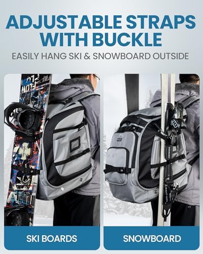 Sac à dos imperméable pour bottes de ski, de snowboard, de ski, de snowboard et d'accessoires - 65 L - Gris argenté