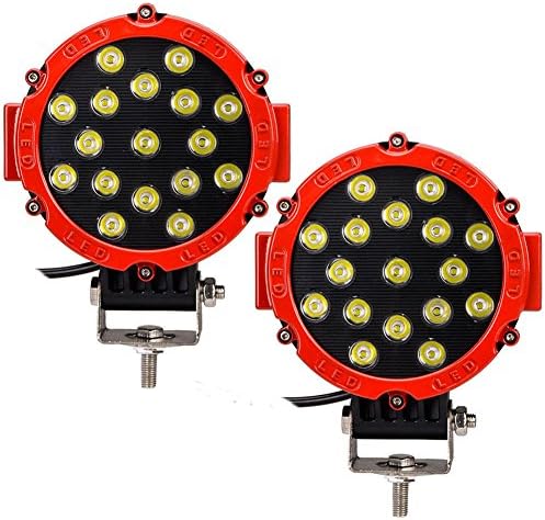 FUSKANG 2Pcs Car Headlight 51W LED Work Light, Round Waterproof Engineering Lights Off-Road Lights Fog Lights Black Red Yellow Spot Light Flood Light (Color : Red) [Energy Class A+]