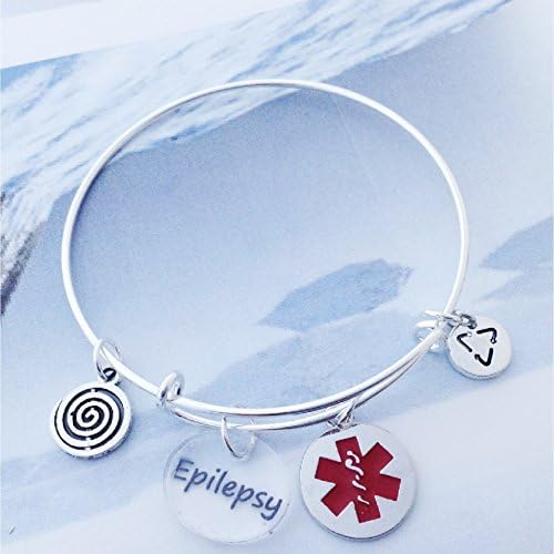 Epilepsy Charm, Medical alert bangle accessorysilver Wire Bangle Bracelet Emergency Warning