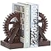 MyGift Industrial Style Bronze Resin Decorative Bookends with Realistic Steampunk Gear Shaped Book Stand, Heavy Duty Book Stoppers for Home Decor, Office Desk, Living Room Den Library Decor, 1 Pair