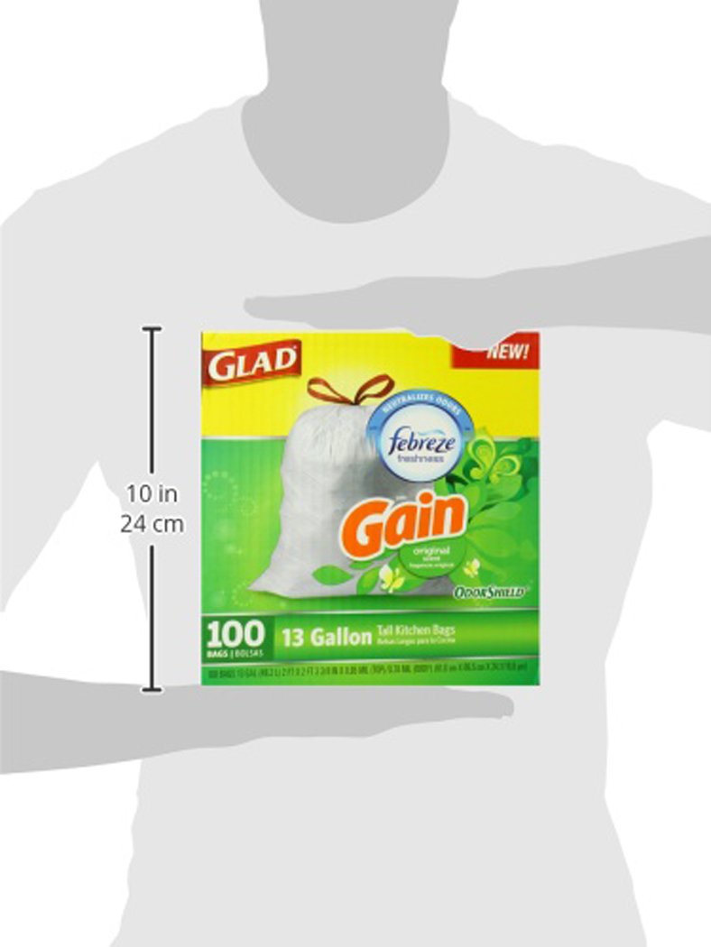 Glad OdorShield Tall Kitchen Drawstring Trash Bags - Gain Original Febreze Freshness - 13 Gallon - 100 Count - Image 10