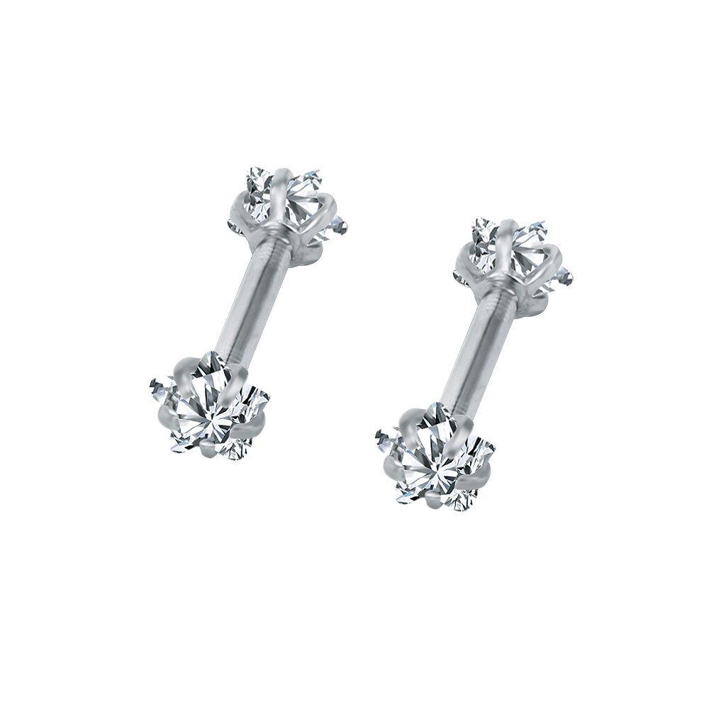Cute Stainless Steel Clear Cubic Ziconia Stud Earrings Tragus Cartilage Helix Conch Piercing Eearrings Double Side 16g
