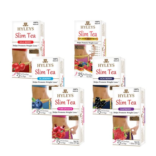 Hyleys Slim Tea Lineup - 6 Pack (Blueberry, Acai, Goji, Raspberry, Pomegranate, 5 Flavor Assortment)