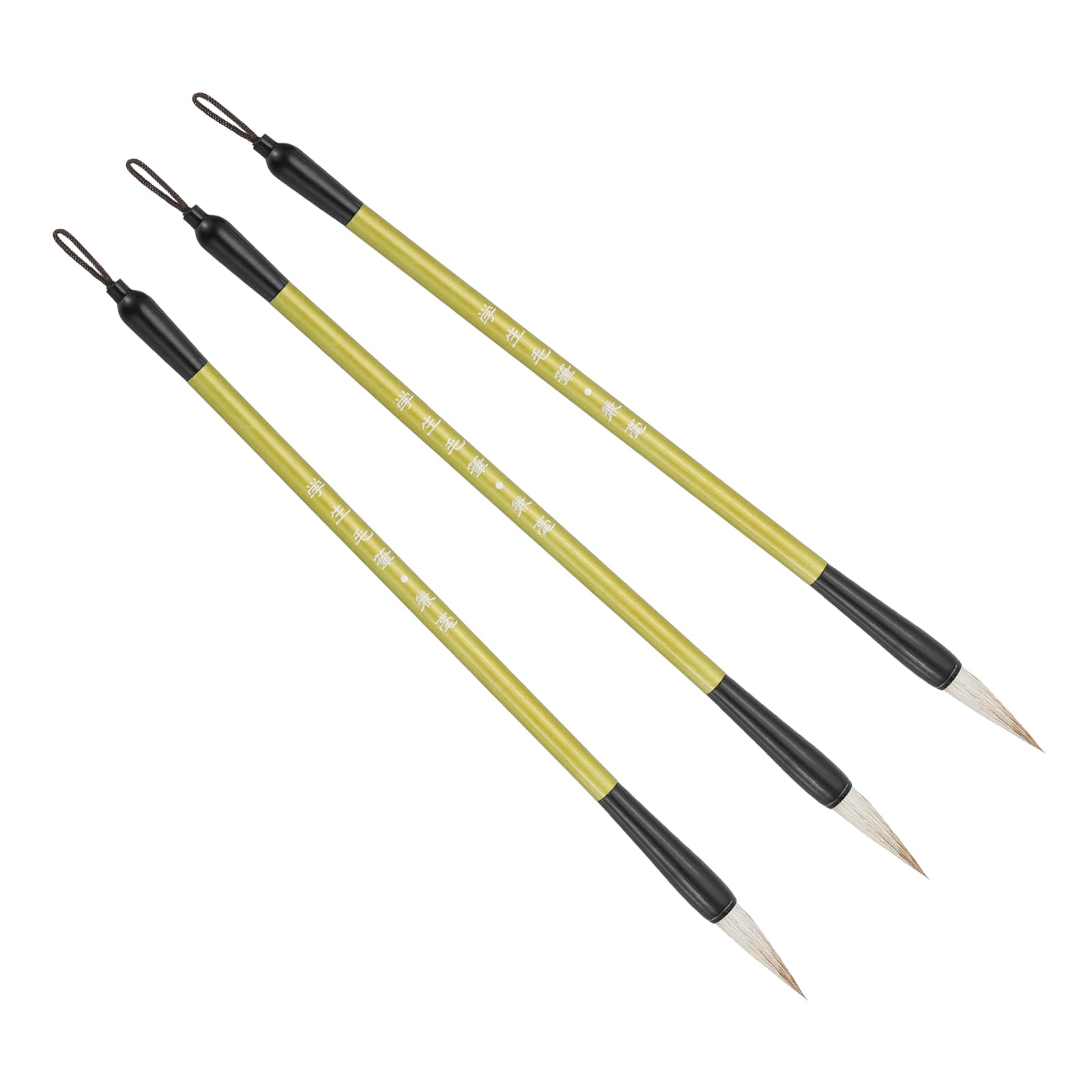 PATIKIL Calligraphy Brush, 3 Pack Watercolor Ink Painting Calligraphy Writing Brush Drawing Art Brush Aluminum Rod Handle for Beginner, Yellow