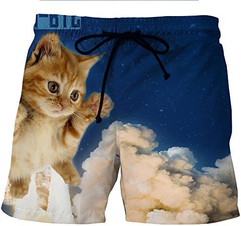 ZFADDS Mens Shorts Space Cat Digital Print Mesh Short Pants Star Cat Beach Shorts Harajuku Streetwear 0156 XXXL