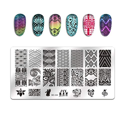 Biutee 5pcs Nail Stamping Plates + 1 Stamper + 1 Scraper Lace Flower Animal Pattern Nail Art Stamp Stamping Template Image Plate Nail Art Stamper Scraper Nails Tool