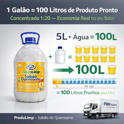 Sabão de Querosene Concentrado 5L ProduLimp — Limpador Perfumado, Desinfetante, Espanta Insetos, Rende até 100L — Piso, Azulejo, Vidro, Banheiro
