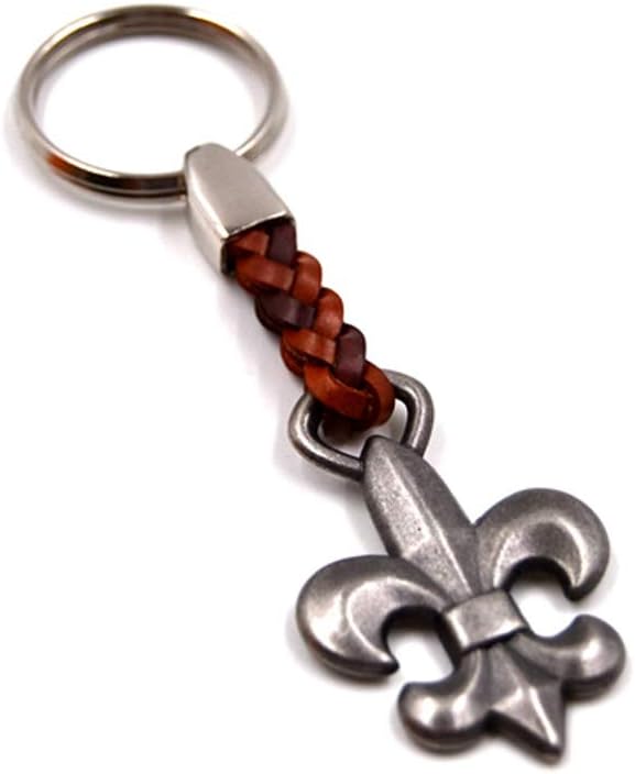 Key Ring Holder Pendant "Lily" on a Beautiful Leather Band, 7 cm Plus Ring 2,5cm, Silver