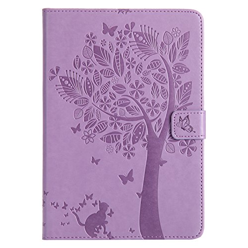 iPad Mini 2 Mini 3 Case, LittleMax(TM) Lightweight PU Leather Flip Stand Embossed Cat & Tree Case Smart Cover with Auto Wake/Sleep for Apple iPad Mini 3/2/1 [One Free Stylus Pen]-#2 Purple - Thumbnail 2