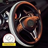 Sino Banyan Girly Diamond Bling Steering Wheel Cover with a Bling Ring,No hands Scraping,15 Inch Black & Silver