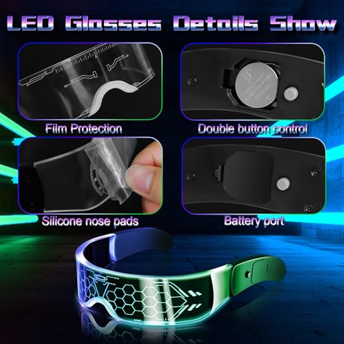Uniiking® 2 Pcs LED Light Up Glasses for Party LED Glasses for Adults Kids Futuristic Sunglasses Cosplay Costume Rave Accessories Glowing Neon Sunglasses, Gifts(Cool Glasses)