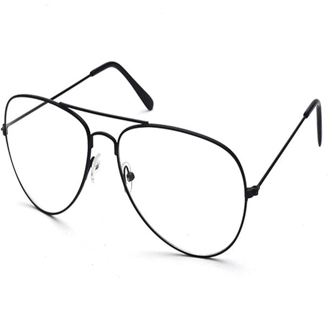 Vintage Pilotenbrille Metallrahmen Fensterglas Brille Ohne Stärke Durchsichtig Nerdbrille Sonnenbrille mit Nasenpad Retro Win