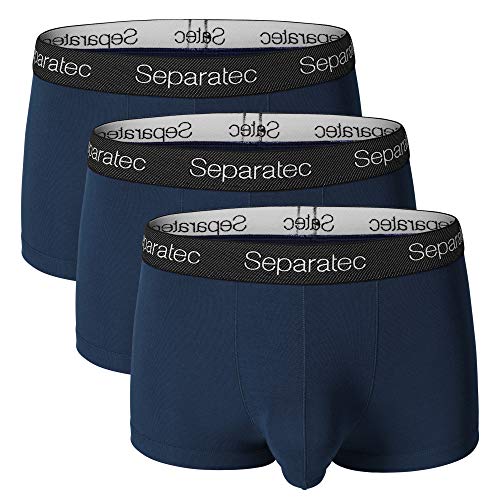 Separatec Men's Underwear Soft Micro Modal Comfort Fit Separate Pouch Trunks 3Pack (L, Navy Blue)