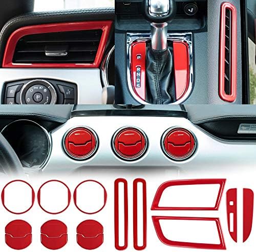 LAUTO Interior Decoration Console Central & Car Door & Dash Board Side Air Conditioner Outlet Vent, Shift Gear Box Switch Button Cover Trim For Ford Mustang 2015-2018,Red