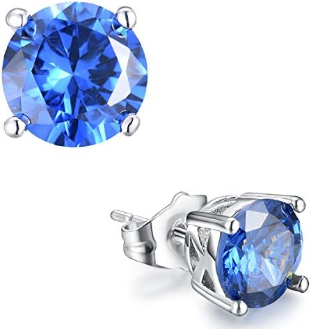 Casfine Silver Birthstone Stud Earrings Round Cubic Zirconia Diamond December Birthstone Stud Earrings