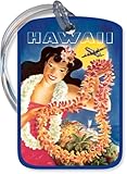 United Air Lines, Girl with Leis - Vintage Hawaiian Art Luggage Tag