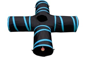 PURRFECT FELINE New Cat Tunnel Design, Collapsible 4-Way Cat Ferret Tunnel Toy with Crinkle, Great for Kittens, Puppies, Large Cats and Small Dogs (Large, Light Blue)