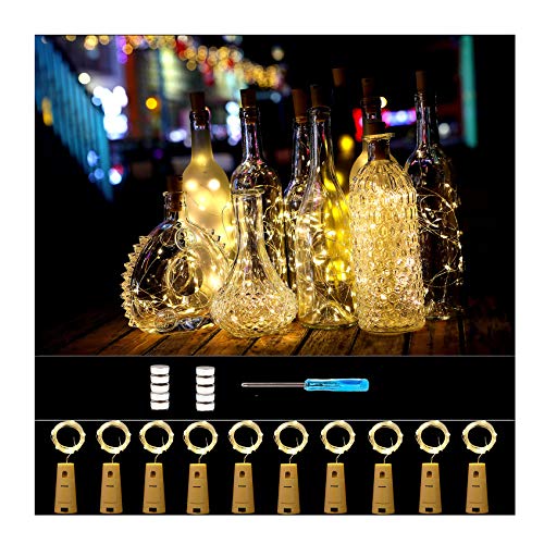 Forthcan 10 Pack Wine Bottle Lights with Cork-20 Led Battery Powered Copper Wire Fairy String Lights,10 Replacement Batteries Included for Garden, Patio Pathway D&eacute;cor, Outdoor, DIY, Party, Wedding
