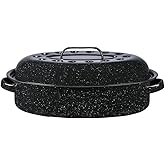 Granite Ware 15-Inch Covered Oval Roaster - Enamel Steel Basic Cookware, Nonstick & Chemical-Free, Dishwasher Safe - 10 Lb Capacity, Large Roasting Pan for Meats, Poultry, Vegetables (Speckled Black)