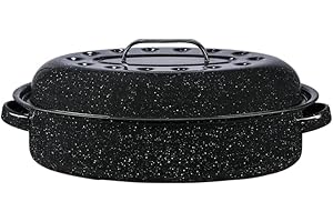 Granite Ware 15-Inch Covered Oval Roaster - Enamel Steel Basic Cookware, Nonstick & Chemical-Free, Dishwasher Safe - 10 Lb Capacity, Large Roasting Pan for Meats, Poultry, Vegetables (Speckled Black)