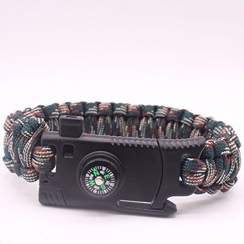 Military Outdoor Paracord Survival Bracelet Parachute Rope Bracelet - Compass,Flint Stone,Fire Sticks,Knife,Whistle