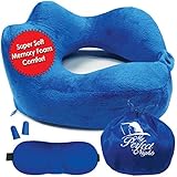 My Perfect Nights MPN's Luxury Neck Pillow for Airplane Travel (Kit), Therapeutic High-Neck Soft & Comfortable, 100% Pure Memory Foam with Washable Velour Cover, Free Ear Plugs & Eye Mask