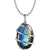 LERSUSI Natural Gemstone Pendant Necklace Wire Wrapped Crystal Chakra Healing Necklaces Steel Chain For Women Men