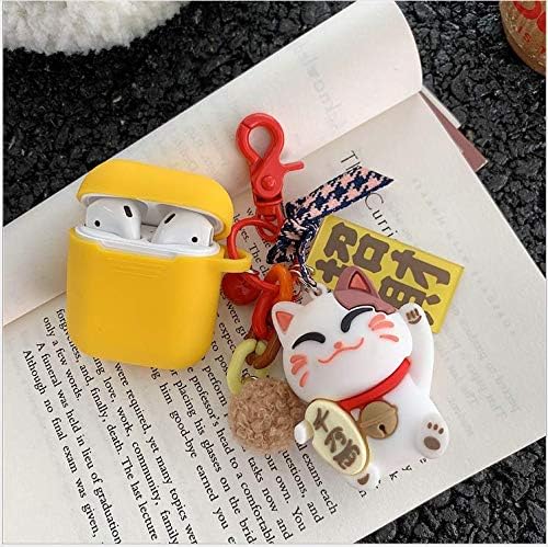 Cute Airpods Case Silicone Apple AirPods Protective Cover Earphone Charging Case with Keychain Women/Girls Gift (Yellow)
