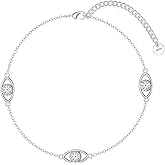 LWXIE Diamond Evil Eye Anklet Bracelet for Women 925 Sterling Silver Lab Grown Diamonds Jewelry Gifts for Mom Wife Girlfriend Daughter Sister Friend 0.18 cttw D Color VVS Clarity