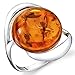 PEORA Genuine Baltic Amber Large Round Swirl Ring for Women in Sterling Silver, Rich Cognac Color, Comfort Fit, Size 8, Real Baltic Amber Ring for Adults, 100% Natural from Baltic Region