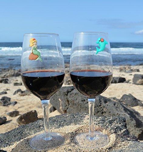 Mermaid Magnetic Wine Charms and Glass Markers Set of 6 - Great Mermaid Gift for Women by Simply Charmed