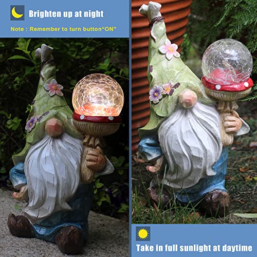 Garden Gnomes Statues Outdoor Decor with Solar Lights, Animal Outside Garden Decorations for Yard, Funny Gnome Gifts (Green)