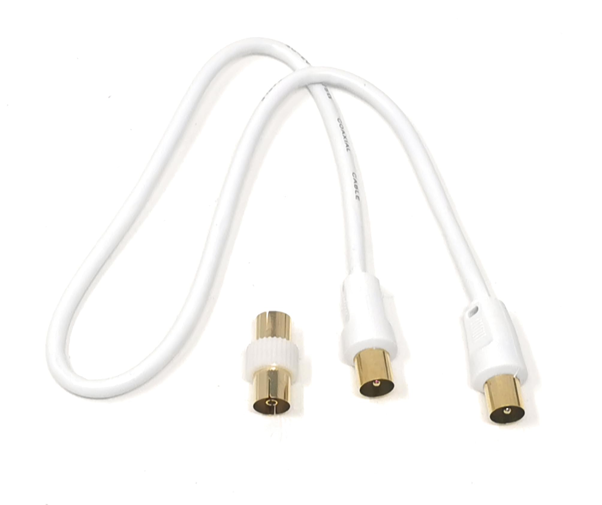 TV Aerial Coaxial Cable Male to Male RF Antenna Coax Lead Compatible with Sky SkyHD, Virgin, BT, Satellite TV, VCR, DVD Players. Comes with Female Coupler, Gold Plated Connectors (0.5m, White)