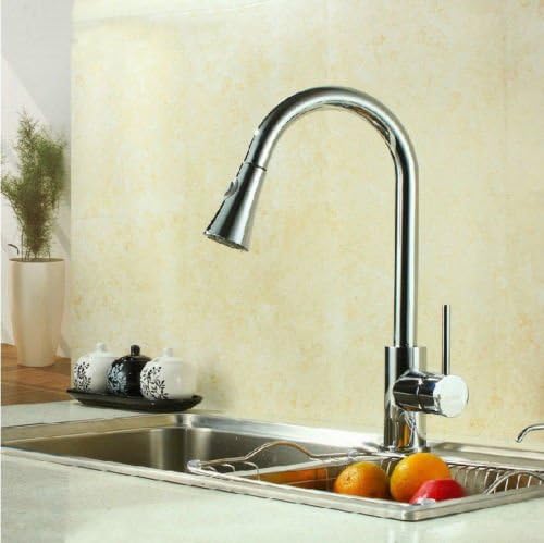 Kitchen Sink Single Hole Chrome Finsih Pull Out Spray Kitchen Sink Basin Mixer Tap Swivel Faucet