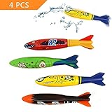 Koogel Diving Toys, 4 Pcs Colorful Dive Torpedoes for Pool Use Gliding Shark Throwing Torpedo Underwater