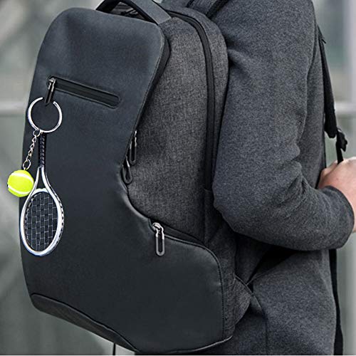 12 Pack Tennis Keychains, Mini Tennis Racket Keychain Key Rings Metal Tennis Ball Split Ring Keychain Sport Lovers Tennis Key Fob Gift （6 Colors） - Thumbnail 6
