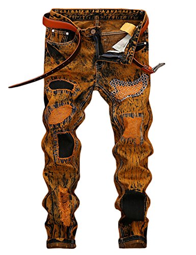 EnricaMen's Ripped Straight Slim Moto Biker Jeans