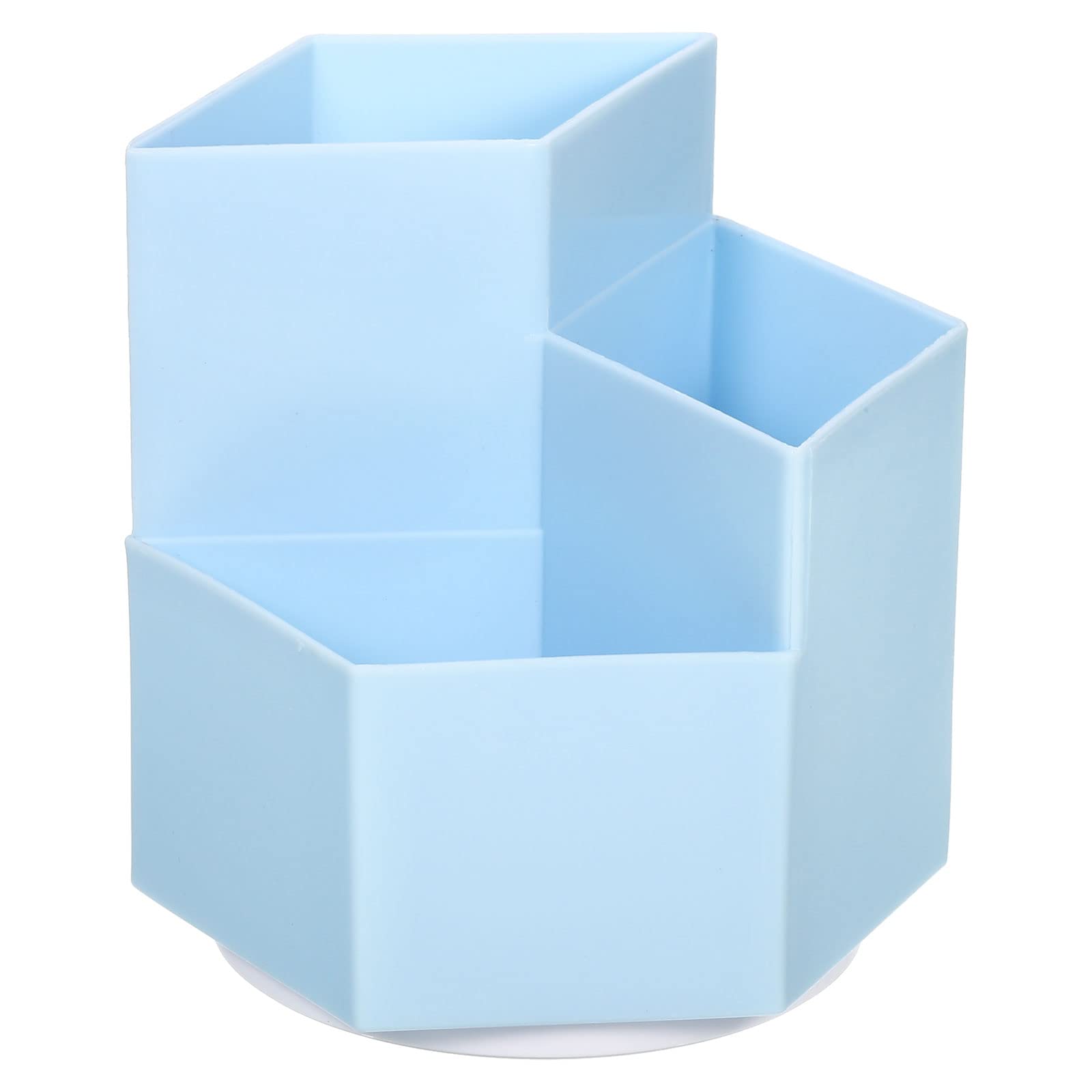 PATIKIL Pencil Holder Plastic 3 Slots 360 Degree Rotating Makeup Brush Desktop Organizer Pen Cup for Office Home, Blue