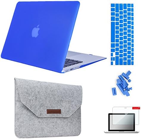 MacBook Air 13" Case &amp; Sleeve[5 in 1 Bundle], Keyrun Plastic Hardshell Case Bundle with Felt Sleeve, Screen Protector, Keyboard Cover &amp; Dust Plug for MacBook Air 13-inch A1369/A1466 - Dark Blue