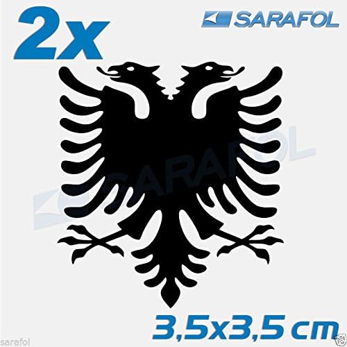 2 x 3.5 cm Flag Stickers, Albania, Albanian Eagle, Shqiptare Albania