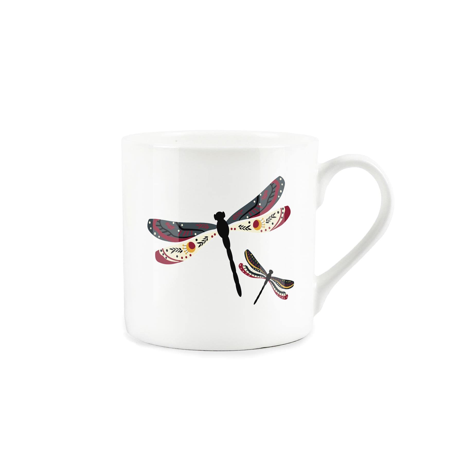 Purely Home Grey/Cream Dragonfly Mug - Fine Bone China White Garden Coffee/Tea Present Gift for Animal Lovers