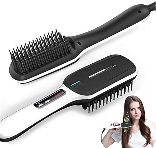 Hair Straightener Brush, Ionic Ceramic Fast Hair Straightening Comb with 3 Heating Setting Heating Function and LED Display, Anti Scald Ionic Brush (Black)
