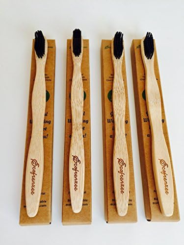 Organic Charcoal Infused Bamboo Toothbrush Pack of 4 BPA free bristle Biodegradable Eco-friendly packaging (Narrow and full) (Flat and wide)