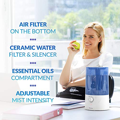 PONNYC Cool Mist Humidifier - Rotatable Mist Nozzle - Ultrasonic Humidifier for ‎Bedroom, Baby room, Home, Office, Gym - Essential Oils Diffuser - Premium Air Humidifier - 0.9 Gal, 9 hours of work‎ - Thumbnail 3