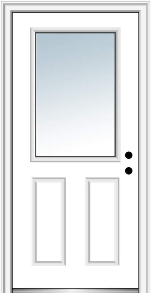 National Door Company Z000348L Fiberglass Smooth Primed, Left Hand in-Swing, Prehung Front Door, 1/2 Lite 2-Panel, Clear Glass, 36" x 80"